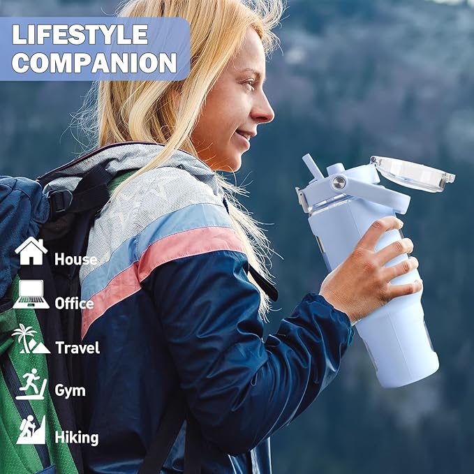 BLUEGO 40oz Glass Water Bottles with Straw Time Marker Half Gallon Large Motivational Water Bottle with Silicone Sleeve 2 Liter Large Glass Water Jug for Gym, Sports& Workout, Daily, Light Blue