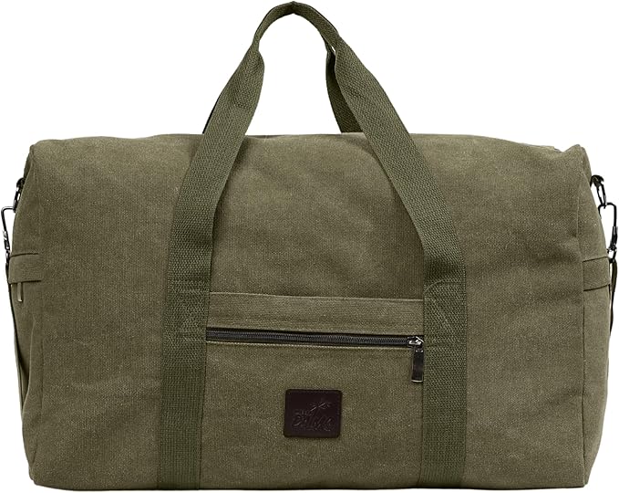 Canvas Duffle Bag – Multipurpose Bag for Travel, Gym, Weekender, Carry On & More – Durable, Spacious, Unisex Overnight Bag for Men & Women – Perfect for Sports, and Everyday Use (Green)