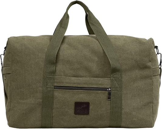 Canvas Duffle Bag – Multipurpose Bag for Travel, Gym, Weekender, Carry On & More – Durable, Spacious, Unisex Overnight Bag for Men & Women – Perfect for Sports, and Everyday Use (Green)