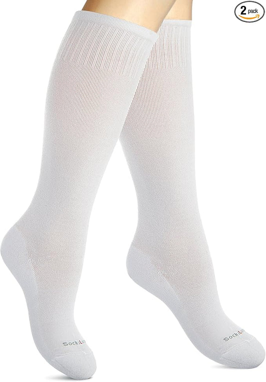 Cotton Compression Socks for Women & Men. 15-20 mmHg Support Knee-High Solid White S/M