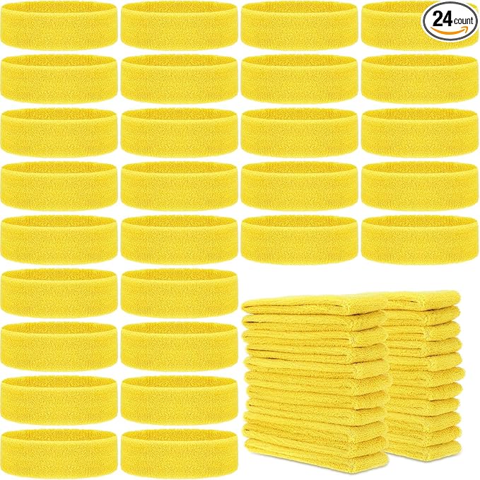 Libima 24 Pcs Kids Sports Headbands - Elastic Cotton Terry Sweatbands for Boys' Sports & Team Activities