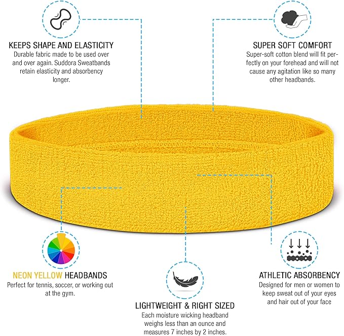 Suddora Sweatbands Set, Moisture Wicking 2 Wristbands and 1 Headband, Breathable Terry Cloth Athletic Bands for Basketball, Tennis, Yoga, Gym, Sweat Bands for Costumes and Cosplay
