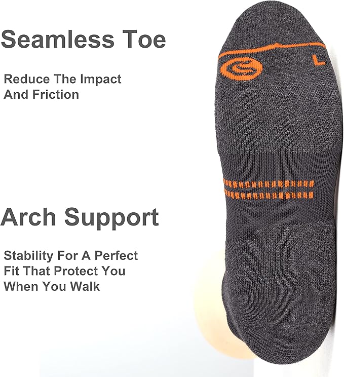 CS CELERSPORT 6 Pack Men's Running Ankle Socks with Cushion, Low Cut Athletic Sport Tab Socks