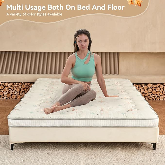 Dr.Futon Japanese Floor Futon Mattress Extra Thick Folding Roll Up Bed Topper Mat for Guest,Lounger and Tavel