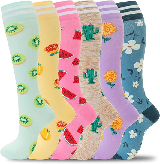 fenglaoda Compression Socks for Women Men Support Circulation 6 Pairs Socks For Nurse, Travel, Flight