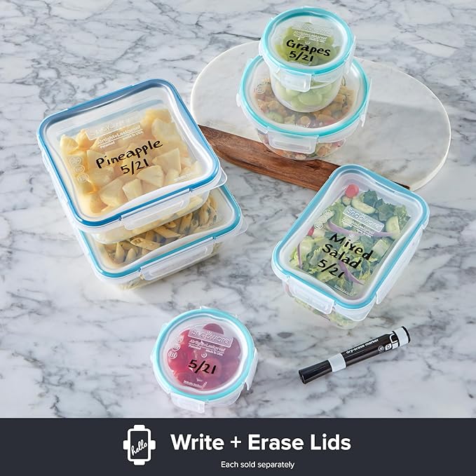Snapware Total Solutions (5-Pack, 5.5 Cup) Plastic Food Storage Containers Set, Airtight & Leakproof Locking BPA-Free Lids Tupperware, Freezer Dishwasher Microwave Safe