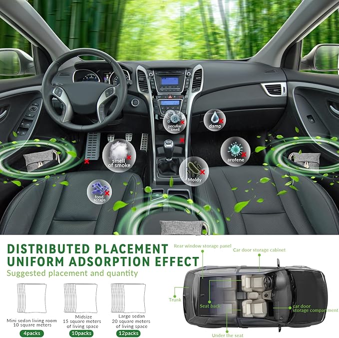 4 Pack charcoal odor absorber,Bamboo Charcoals Air Purifying Bag Charcoals Deodorizer Eliminator for Strong Odors in Car, Closet, Shoe, Basement (250G*4 Pack Gray-2, Unscented)