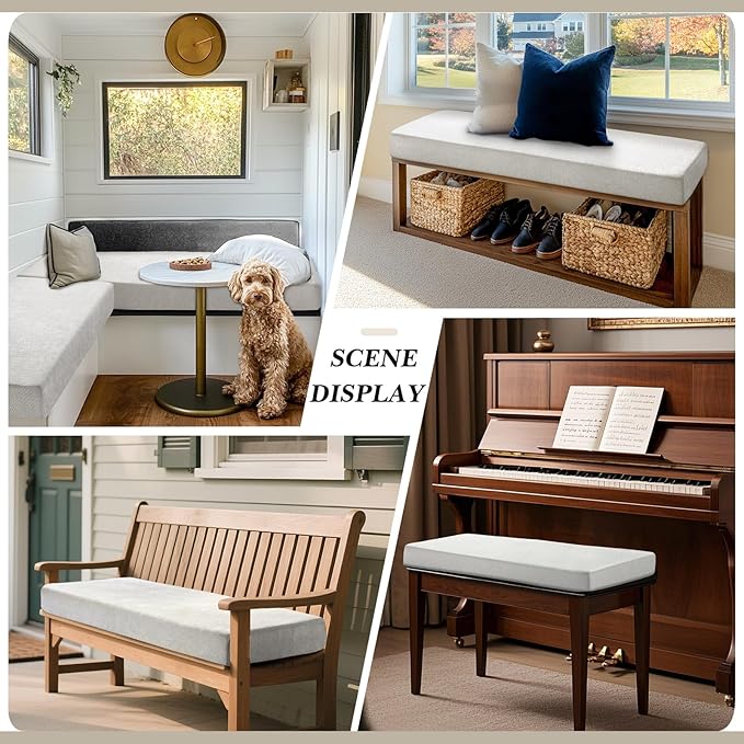 Leinuosen Bench Cushion 42x16x4 Inch for Indoor Furniture Weaving Texture Chenille Kitchen Bay Window Non Slip Seat Cushion Tufted Thicken Pad for Patio Porch, Mudroom Entryway (Beige)