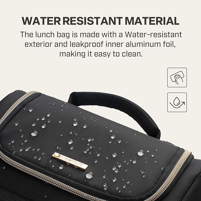 Everfun Expandable Lunch Box for Women with Container, Double Deck Lunch Bag Insulated Leakproof Large Cooler Bag with Adjustable Strap