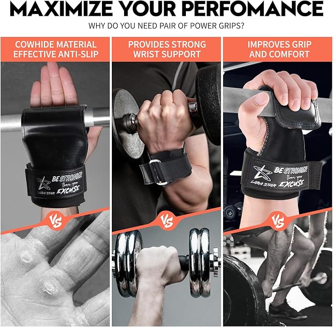 LARA STAR Weight Lifting Wrist Straps for Maximum Grip Support,Lifting Strap for Weightlifting, Gym Grips Hook for Deadlifts, Powerlifting, Heavy Shrug Women/Men