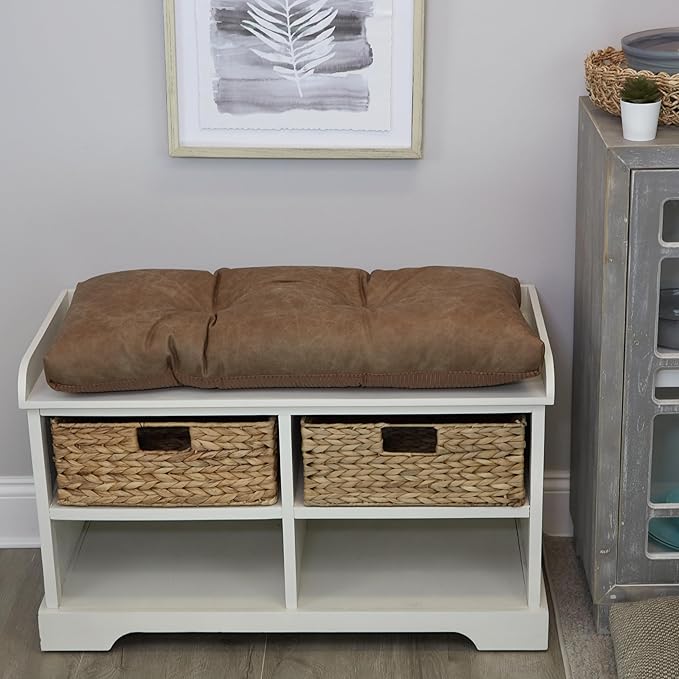 Klear Vu The Gripper Omega Non-Slip Tufted Bench Cushion for Indoor Furniture, Entryway Storage, Bay Window, Corner Nook or Piano Seat, 30 Inches, Brown