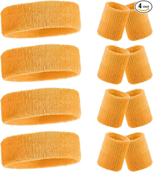 Civaner 12 Pcs 80s 90s Sweatbands Neon Headbands Wristbands for Men Women Party Sports Cotton Headbands Terry Cloth Athletic Sweat Bands for Tennis Football Gym Workingout Accessories