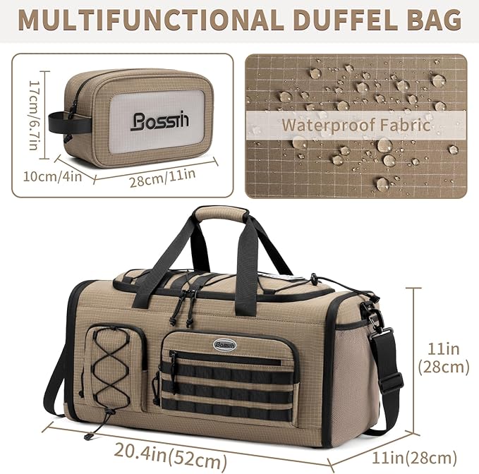 Bosstin Gym Bag for Men & Women,45L Travel Duffle Sports Duffel Bag Gym Weekender Overnight Backpack with Shoe Compartment (KHAKI CHECKERED)