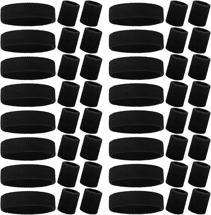 48 Pcs Football Sweatbands Bulk for Men Women Striped Sweatband Set, Include 16 Headband and 32 Wristbands Sports Neon Accessories for 80's Costume Party Athletic Gym