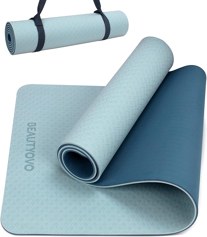 BEAUTYOVO Yoga Mat with Strap, 1/3 Inch Extra Thick Yoga Mat Double-sided Non Slip, Professional TPE Yoga Mats for Women Men, Workout Mat for Yoga, Pilates and Floor Exercises