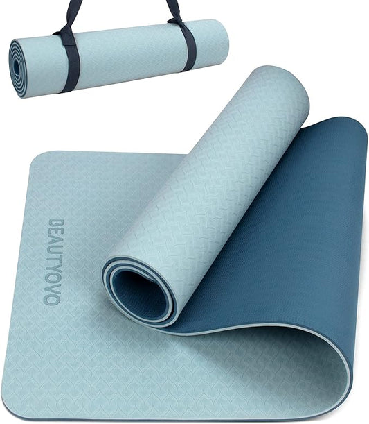 BEAUTYOVO Yoga Mat with Strap, 1/3 Inch Extra Thick Yoga Mat Double-sided Non Slip, Professional TPE Yoga Mats for Women Men, Workout Mat for Yoga, Pilates and Floor Exercises