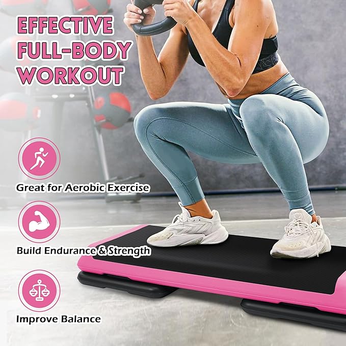 Fitvids Step Aerobic Platform, Exercise Step with 5 levels Adjustable Height, 4 Stackable Risers, Fitness Training Workout Stepper for Home Gym, Cardio Strength, Multiple Options
