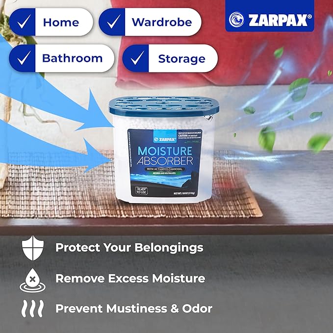 Moisture Absorber Activated Charcoal 18 oz/510g | Removes Moisture, Damp, Humidity & Odors | Odor Absorber | Moisture Trap for Bathroom, Closet, Kitchen & Small Spaces | Set of 6