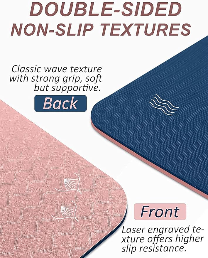 BEAUTYOVO Yoga Mat with Strap, 1/3 Inch Extra Thick Yoga Mat Double-sided Non Slip, Professional TPE Yoga Mats for Women Men, Workout Mat for Yoga, Pilates and Floor Exercises