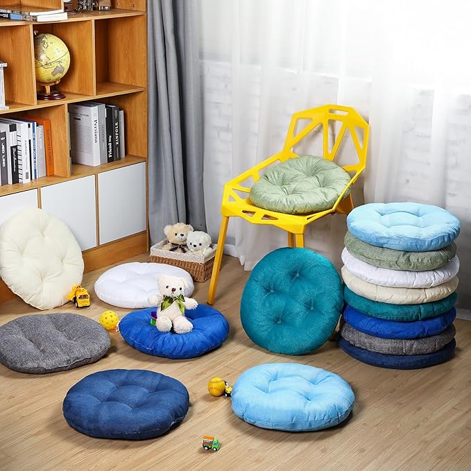 Fumete 16 Pcs 16 Inch Round Floor Cushions for Kids and Toddlers, Flexible Seating Classroom Furniture Floor Pillow for Home, Daycare, Preschool, Yoga and Meditation (Plain)