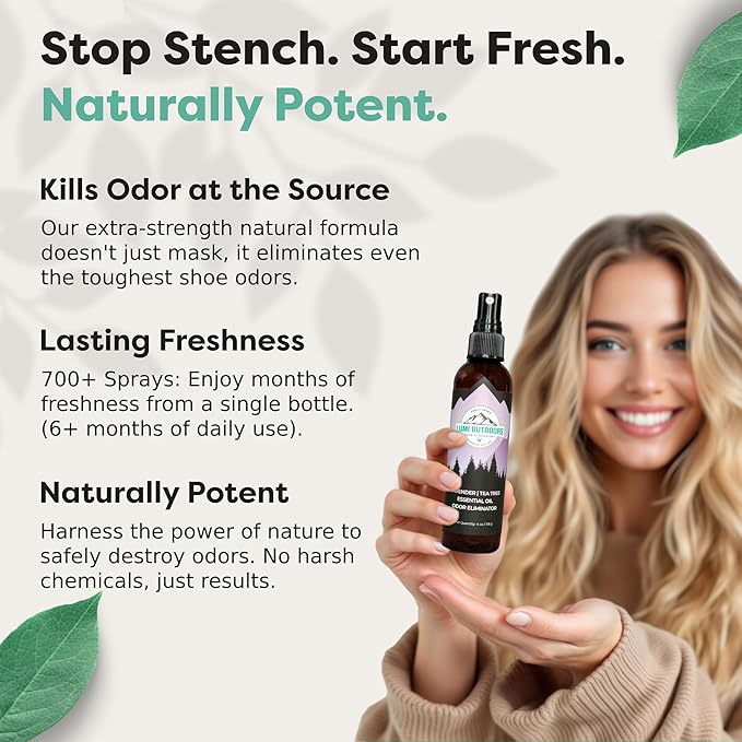 Lumi Outdoors Natural Shoe Deodorizer Spray & Odor Eliminator - Lavender Tea Tree Essential Oil Odor Eater