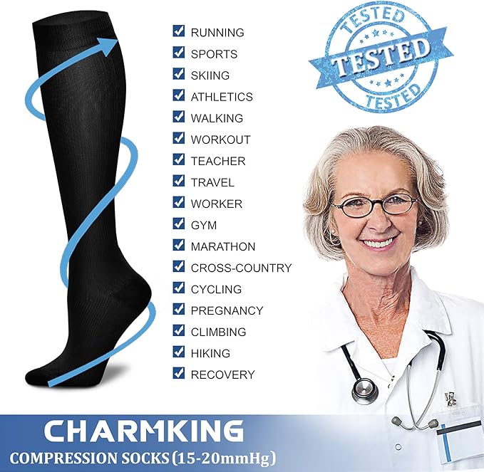 CHARMKING Compression Socks for Women & Men Circulation (8 Pairs) 15-20 mmHg is Best Support for Athletic Running,Hiking