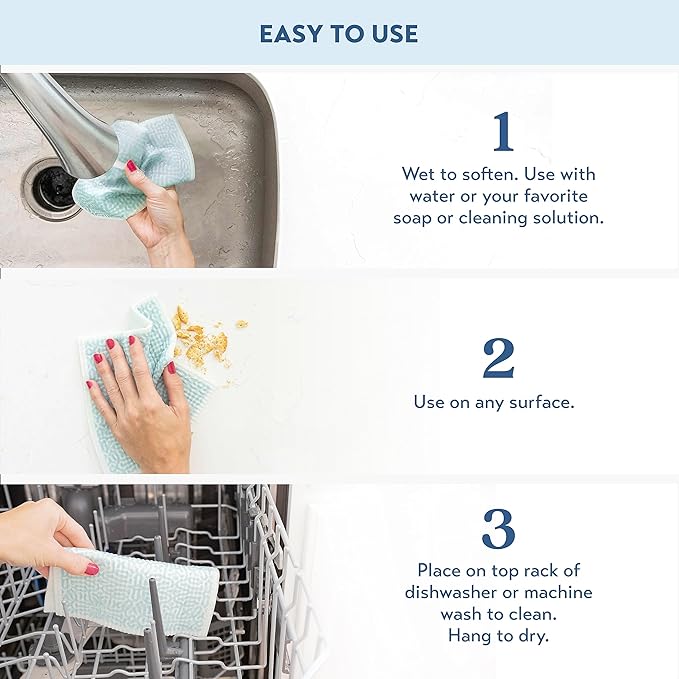 ELYN Swedish Dishcloths, Reusable & Washable Sponge Cloths, Absorbent Cleaning Paper Towels for Kitchen, Dishes, Counters and More, 5 Pack, Assorted Magnolia & Gingham Patterns