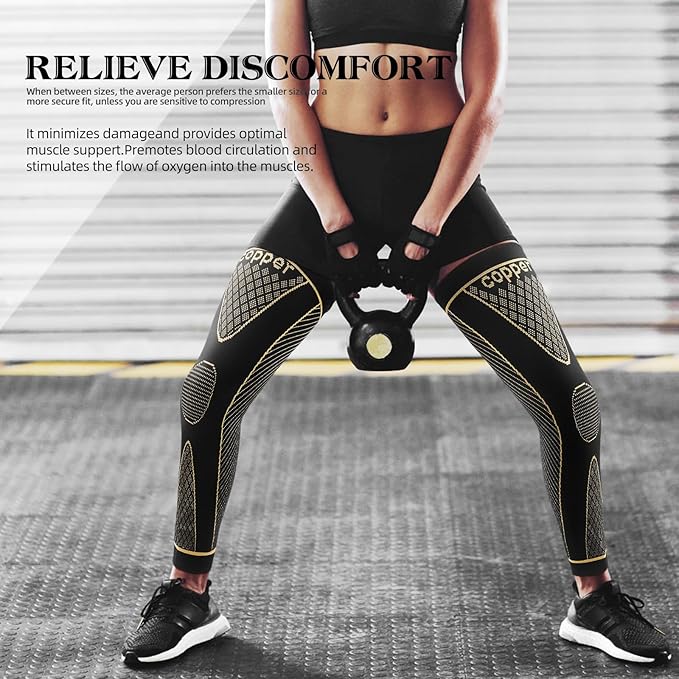SKDK Copper Full Leg Compression Sleeves - Protect Legs for Men & Women, Basketball, Cycling, Football, Arthritis Relief, Reduce Varicose Veins & Swelling