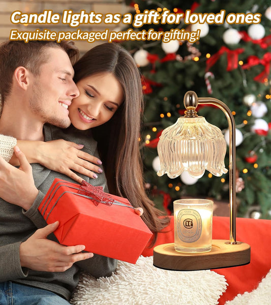 Candle Warmer Lamp with Timer and Dimmer,Electric Gold Light Gifts for Women Melt Wax Warmer Lamp with 2 Bulbs for Candle Jars House Warming New Home Decor Bedroom