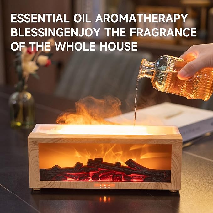 Fireplace Flame Air Diffuser Humidifier,7 Colors Aromatherapy Essential Oil Diffuser,Ultrasonic Aroma Humidifier with Timer for Home,Bedroom,Office,Yoga