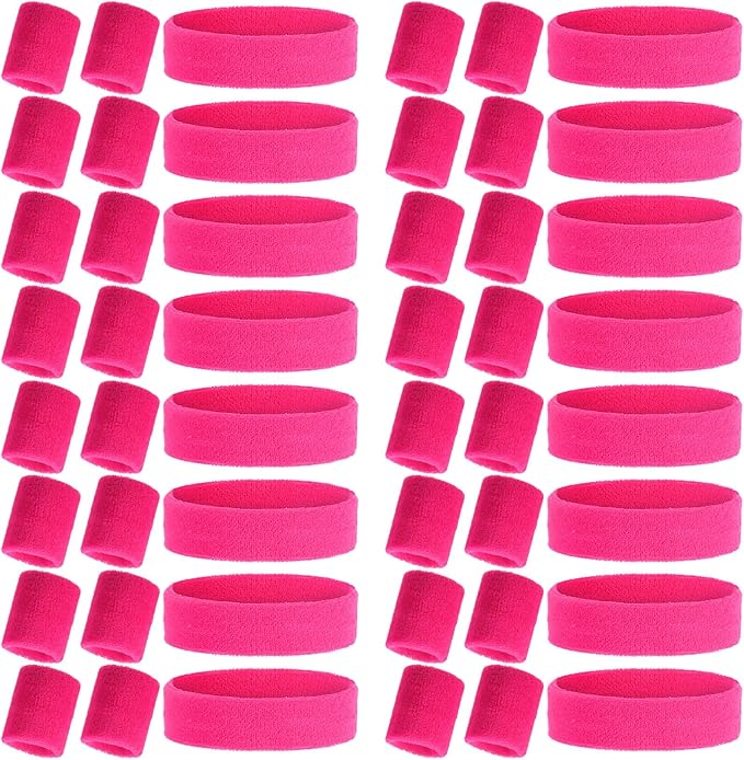 48 Pcs Football Sweatbands Bulk for Men Women Striped Sweatband Set, Include 16 Headband and 32 Wristbands Sports Neon Accessories for 80's Costume Party Athletic Gym