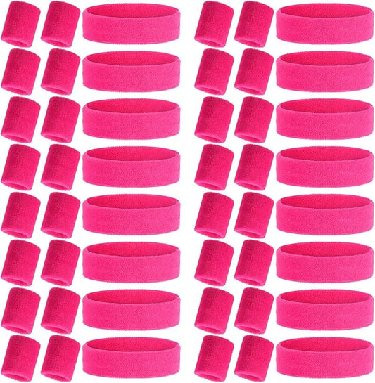 48 Pcs Football Sweatbands Bulk for Men Women Striped Sweatband Set, Include 16 Headband and 32 Wristbands Sports Neon Accessories for 80's Costume Party Athletic Gym