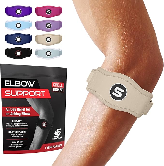 Sleeve Stars Tennis Elbow Brace for Women - Adjustable Tennis Strap, Golfers Elbow Brace for Men, Counterforce for Tennis Elbow for Tendonitis Relief, Fits 9"-23" (Single/Beige)