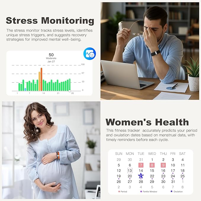 Smart Bracelets for Women & Men,Activity & Fitness Tracker with 120+ Sports Modes,24/7 Heart Rate&Blood Pressure Monitoring,Sleep & Stress Tracking,IP68 Waterproof,5 Wristband,No Subscription(Rainbow)