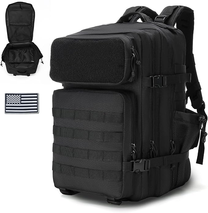 gracedon Military Tactical Backpack for Men and Women Army Camping Daypack Bug out Bag 45l Asault Pack for Travel Hiking (Black)