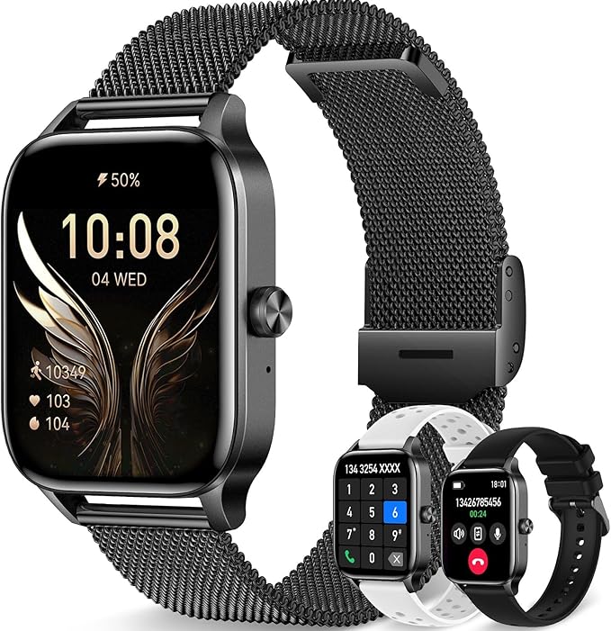 Smart Watch for Men Women, 1.85"HD Fitness Tracker (Answer/Make Call/Messages),130+ Sport Modes with 24/7 Heart Rate/Sleep Monitor/Pedometer, IP68 Waterproof, Smartwatche for Android&iOS (Black)