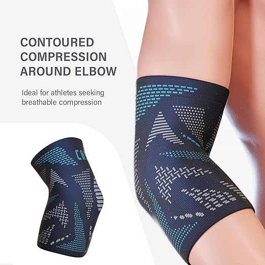 Caspe 2 Pack Elbow Compression Sleeve for Men & Women – Tennis Elbow Brace, Arm Support & Pain Relief for Tendonitis, Bursitis, Weightlifting, Golf & Sports – Breathable, Non-Slip (Blue, X-Large)