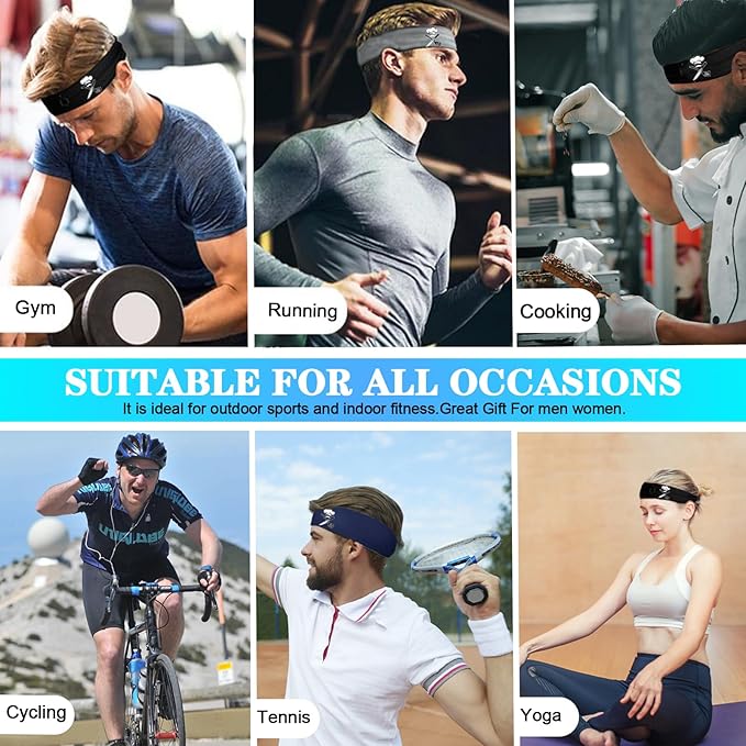 3pcs Sweat Bands Headbands Men Sport Headbands for Men Sweatbands Workout Headbands Women Cooling Skull Running Head Sweat Bands