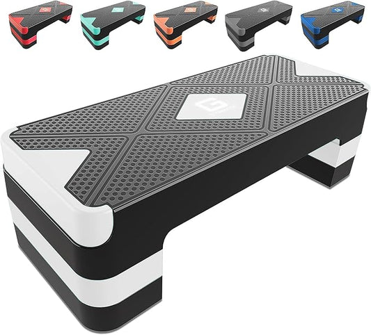 Aerobic Exercise Step, Adjustable Aerobic Stepper for Exercise, Workout Step Platform for Step Up, 26.5" Step Deck with 4” 6” 8” Adjustable Height Risers, Women Home Gym Cardio Fitness