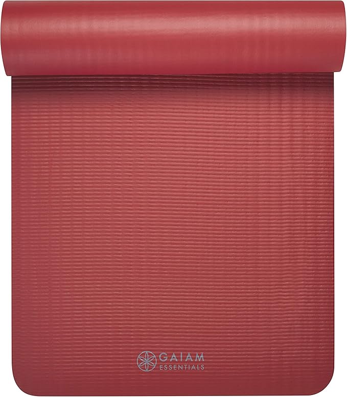 Gaiam Essentials Thick and Thin Yoga Mat Fitness & Exercise Mat with Easy-Cinch Carrier Strap