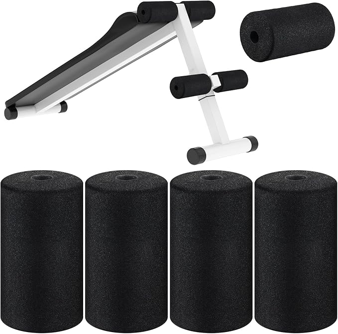 Deekin 4 Pcs Foam Foot Pad Rollers Buffer Tube Cover for Exercise Machine Home Gym Equipment Replacement Pads for Leg Extension Weight Bench Inversion Table(0.87 x 3.4 x 6.3 Inches)