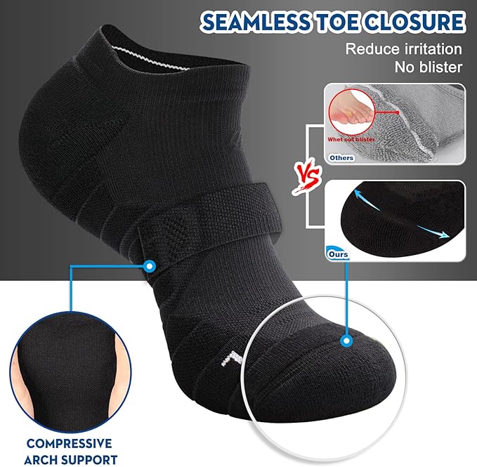 Hylaea Athletic Running Socks Cushion Padded Moisture Wicking Low Cut