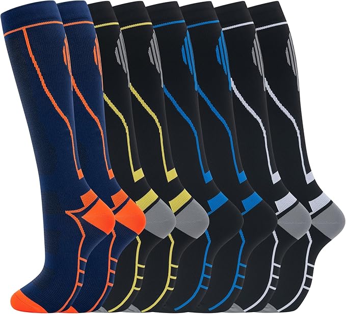 Compression Socks for Women Men Circulation Knee High 8 Pairs for Nurses, Running, Travel, Athletic