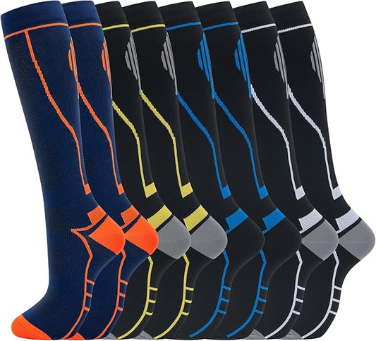 Compression Socks for Women Men Circulation Knee High 8 Pairs for Nurses, Running, Travel, Athletic