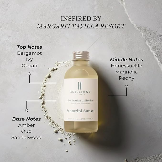 Diffuser Oil Refill, Inspired by Margaritavilla Resort, Hotel Series Aroma Scents, Essential Oils Set for Home, Fragrance Oil for Candle Making, Home, 50 ML, Santorini Sunset