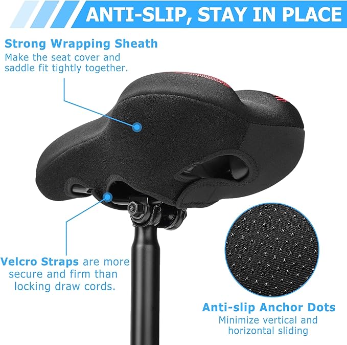 Gel Bike Seat Cushion, Soft Gel Padded Bicycle Seat Cover for Men & Women Comfort, Extra Padding Cycle Seat Cushion for Peloton, Stationary Exercise Bike, Beach Cruiser, Ebike, MTB, Road Bicycle