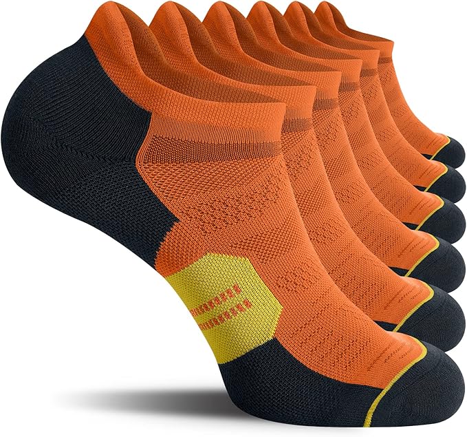 CS CELERSPORT 6 Pack Men's Running Ankle Socks with Cushion, Low Cut Athletic Tab Socks