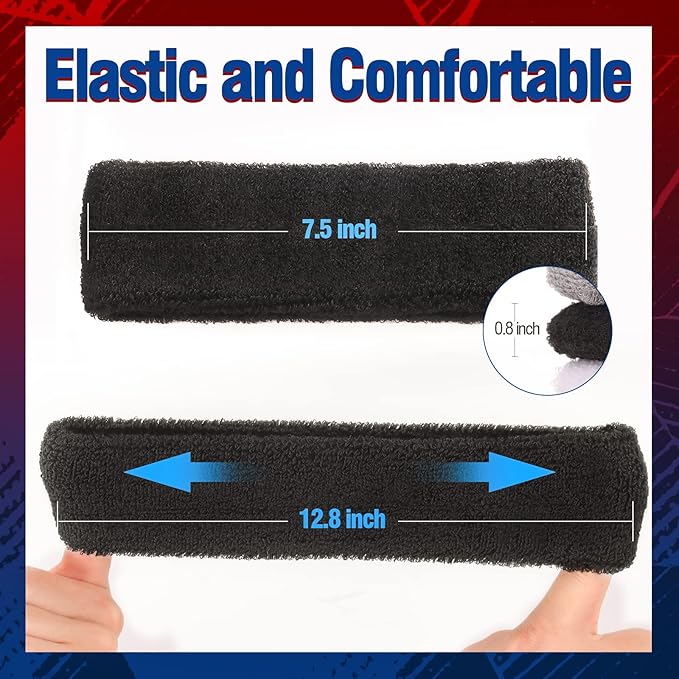 Sweatbands Sports Headband for Men & Women, Moisture Wicking Hairband Athletic Towel Headbands Cotton Head Sweat Bands for Running, Cycling, Yoga, Spa