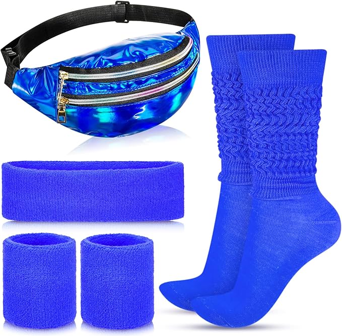 Tarpop 80s Neon Women Slouch Socks 90s Headbands Wristbands Fanny Pack Leg Warmers Sweatbands Waist Bag Women Party Costume