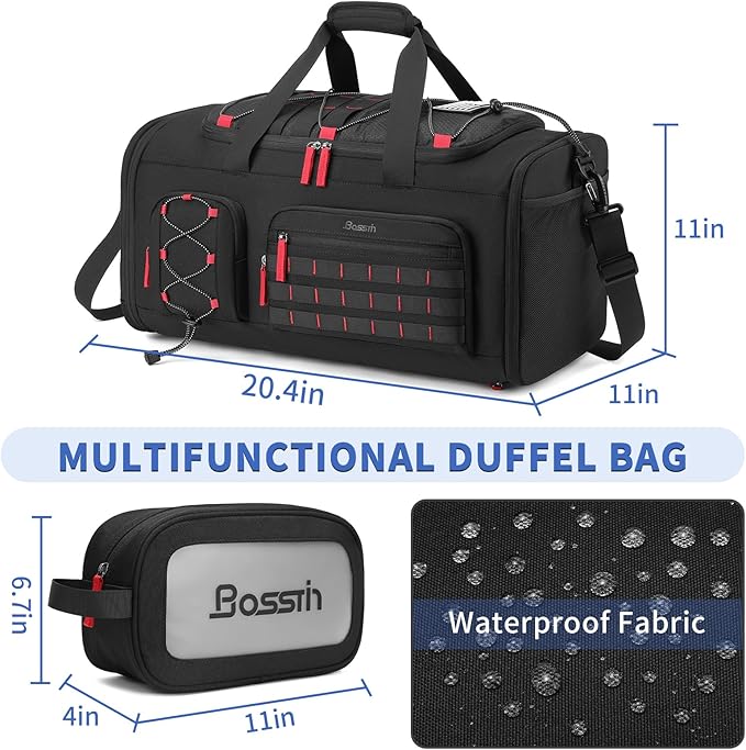 Bosstin Gym Bag for Men & Women, 45L Travel Duffle Sports Duffel Bag Gym Weekender Overnight Backpack with Shoe Compartment (Black)